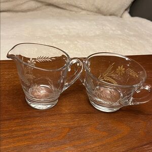 Vintage Etched Elegant Glass Creamer and Sugar Set Savannah- Anchor Hocking